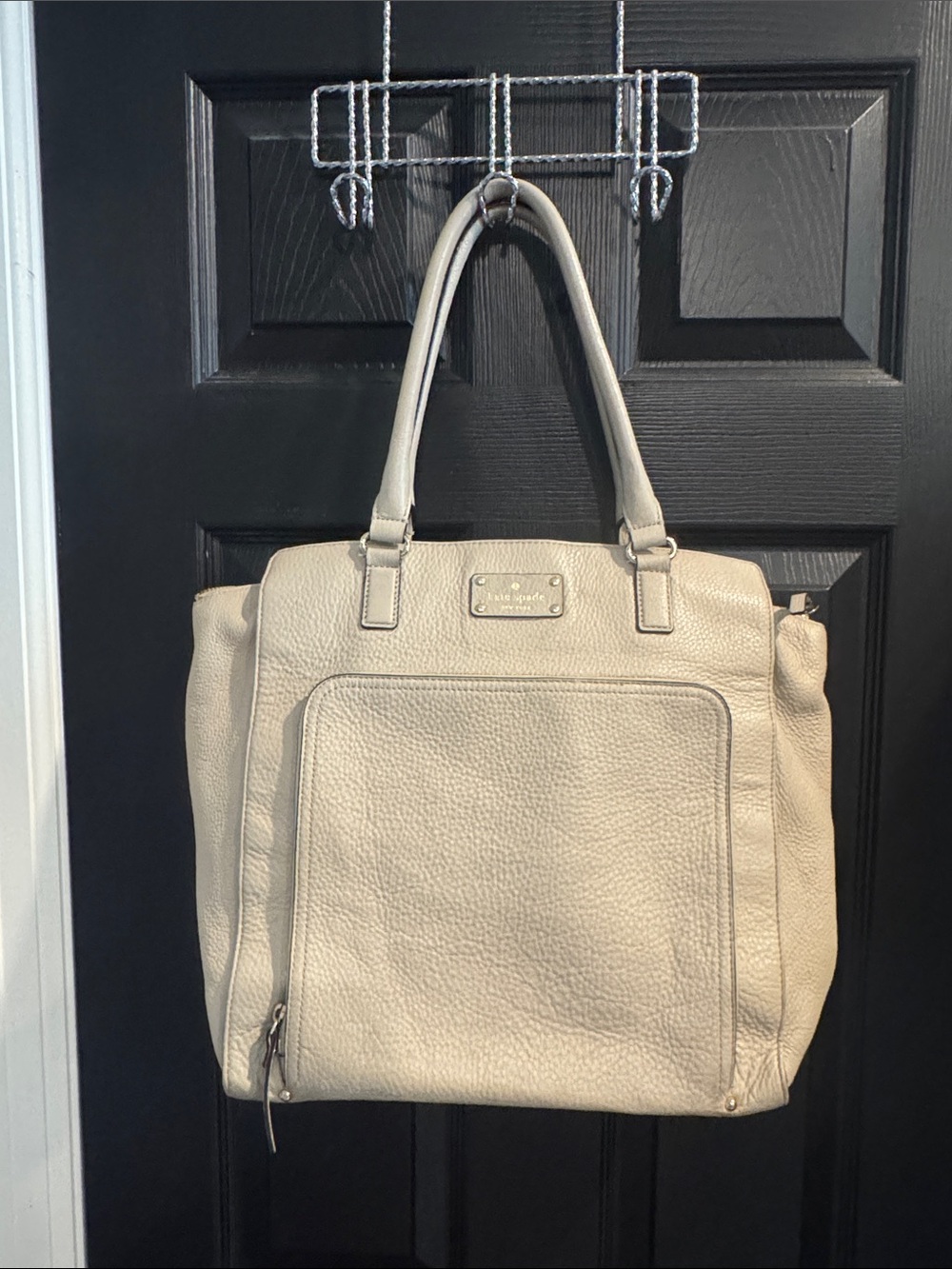 kate spade Cream Pebbled Leather Large Tote with Front Zip Pocket - Picture 1 of 7